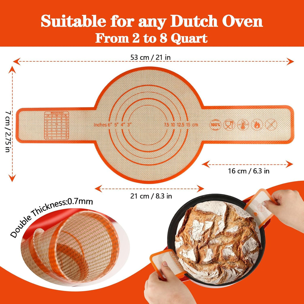 UBeesize Silicone Bread Sling - Reusable Non-Stick Baking Mat for Dutch Oven | 2-Pack with Extra Long Handles