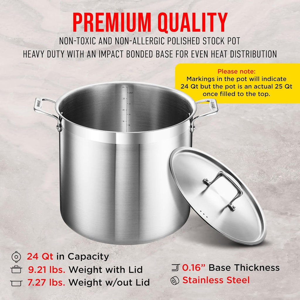 Stainless Steel Stockpot by [Brand Name] - 24 Quart Durable Design with Impact-Bonded Base & Riveted Handles