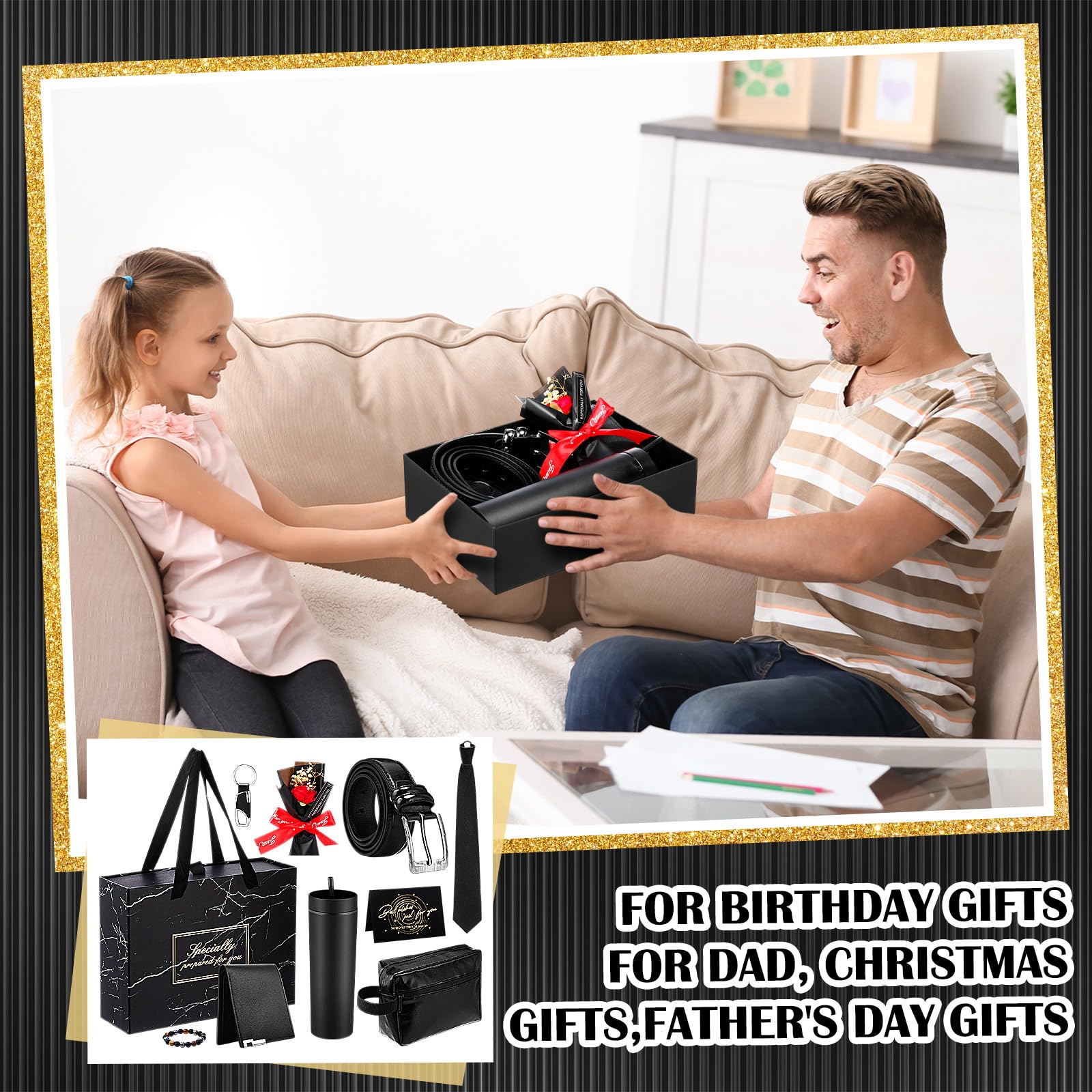 Tioncy 10 Pcs Father Day Gift Basket for Men,Gift Basket Box Kit 16 oz Tumblers Wallet Tie Belt Anniversary Birthday Present for Dad Husband Him Boyfriend(General)