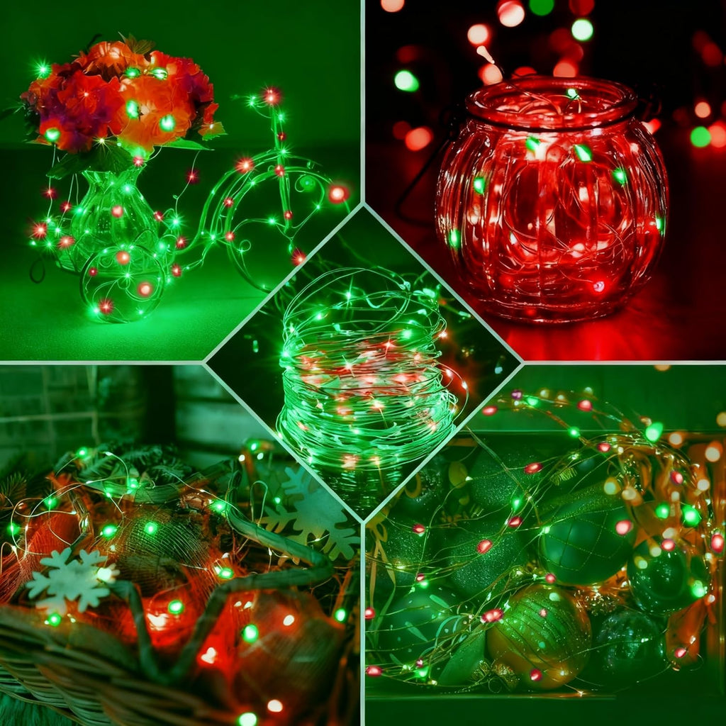 Skiennix 12 Pack Fairy Lights - 7Ft 20 LED Twinkle String Lights | Waterproof & Battery Operated for Parties, Weddings, & Holidays - Red & Green