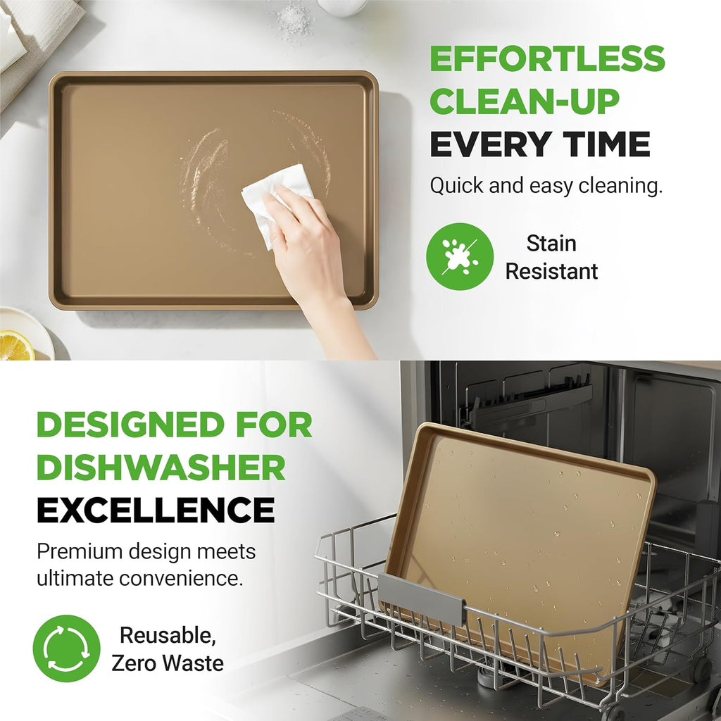 NutriChef Nonstick XL Cookie Sheet - Extra Large 22" x 16" Carbon Steel Baking Pan for Pastries & Desserts - Dishwasher Safe, Gold
