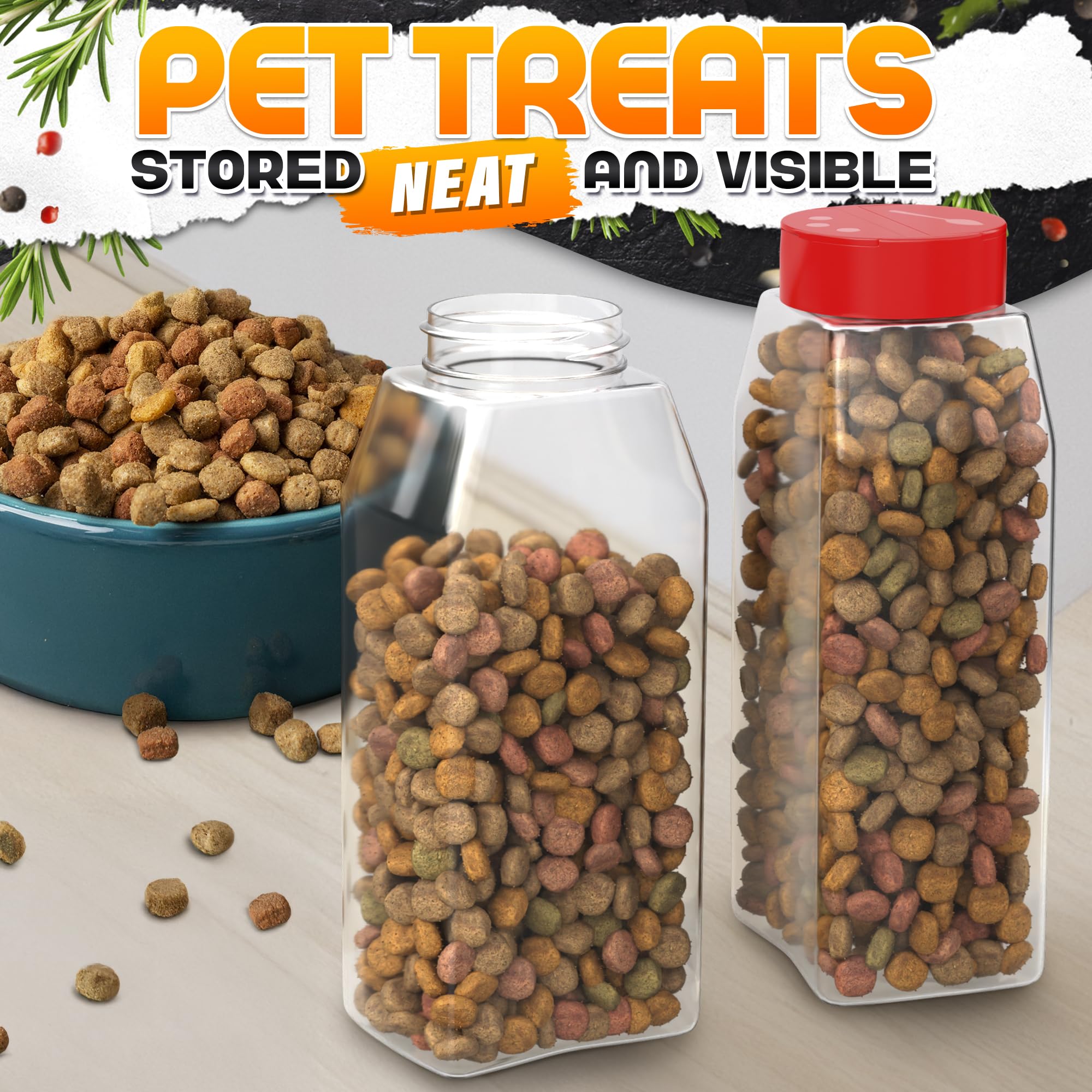 2 Pcs Large Seasoning Shaker – 32oz Storage Seasoning Containers – Large Spice Shakers with Holes and Lids Dual Shake, Clear Jars with Airtight Seal, Unique Shape for Loose Leaf Tea, Rubs, & Herbs