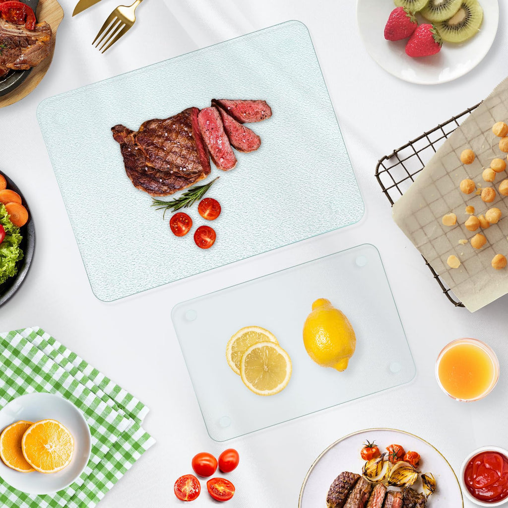 KimiDitt Tempered Glass Cutting Board, 12x16" Glass Cutting Board for Kitchen Counter,Large Size Frosted Glass,with Non-Slip Feet, Scratch Resistant,Heat Resistant