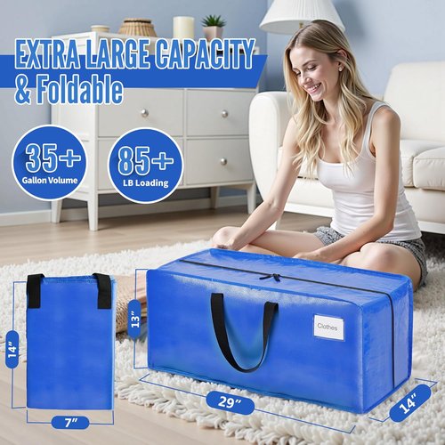 BAGAIL Heavy Duty Moving Bags - Extra Large Storage Totes with Strong Handles | 4 Pack in Blue
