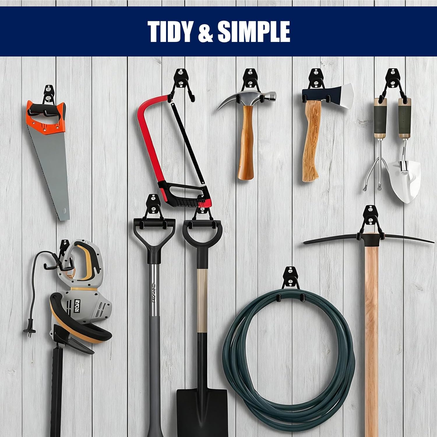 **Garage Wall Hooks by [Brand Name] - 17 Pack Heavy Duty Utility Hooks with 3 Extension Cord Straps for Ladders, Bikes & Tools**