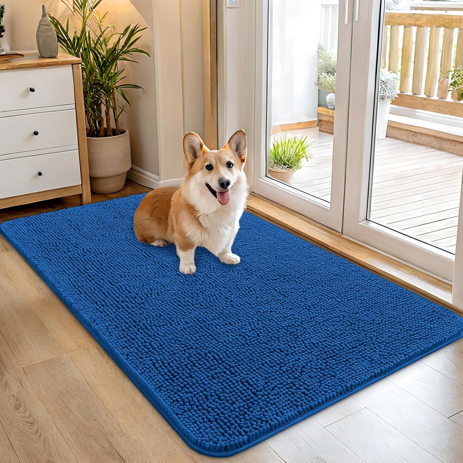 OLANLY Dog Door Mat - Absorbent Non-Slip Washable Doormat for Muddy Paws | 45x27 Deep Navy Blue