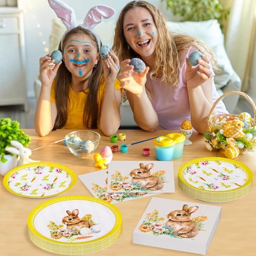 Happy Easter Party Supplies - 150 Count Disposable Tableware Set | 9" Dinner Plates, 7" Dessert Plates & Napkins