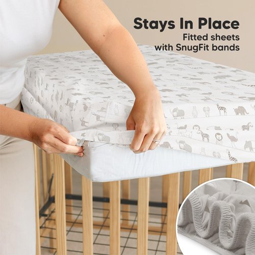 2-Pack Waterproof Crib Sheets for Boys, Girls - 52x28 Fitted Organic Cotton Baby Crib Sheets, Toddler Mattress Protector Cover, Washable, Soft & Durable Baby Bedding Essentials (Foxtrot)