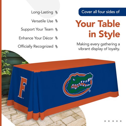 Florida Gators College Sports Printed Table Throw - NCAA Licensed - Polyester - School Tablecloth (Blue) (6' Draped)