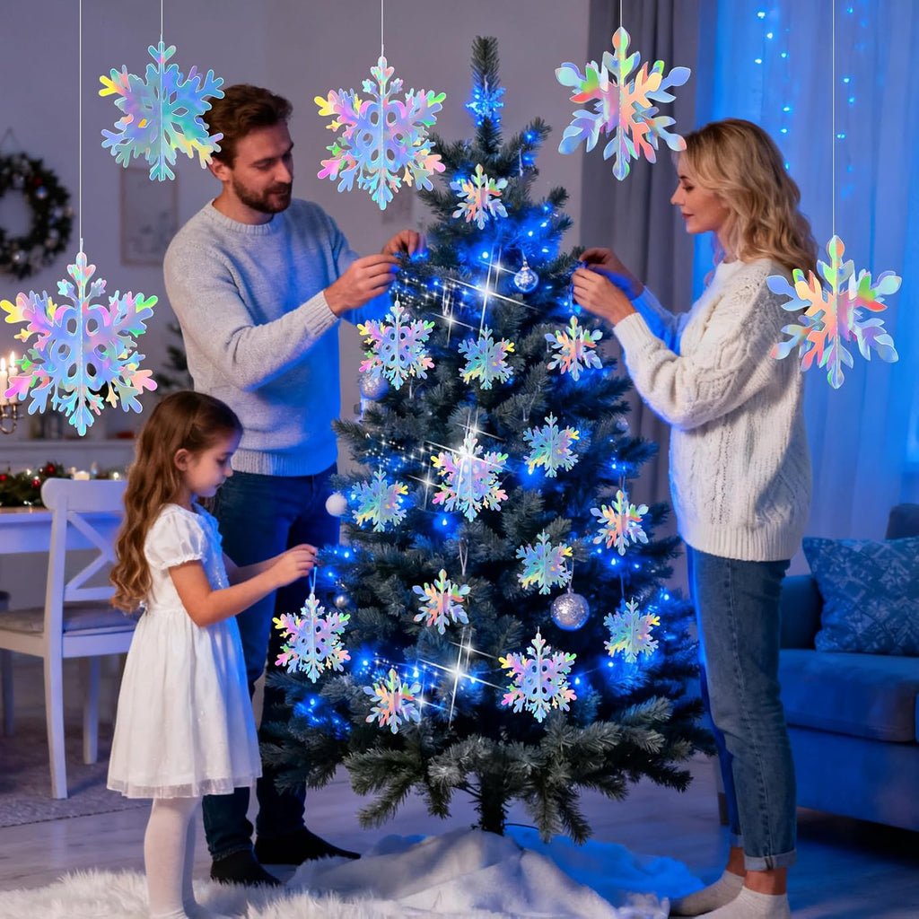 Skiennix 18 Pcs 3D Snowflake Decorations - Iridescent Hanging Ornaments for Winter Wonderland Decor