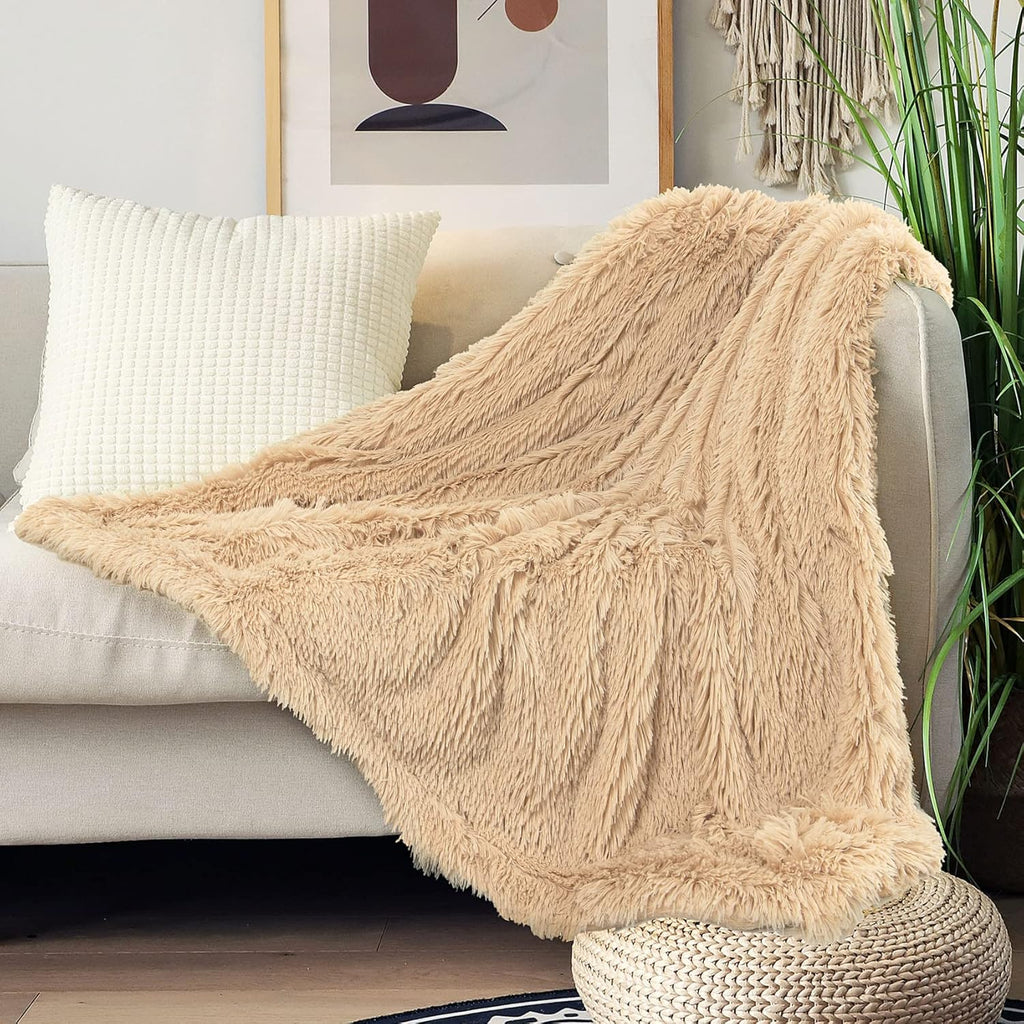 Tuddrom Faux Fur Throw Blanket - Extra Soft & Cozy Reversible Design | 50"x60" - Apricot Color