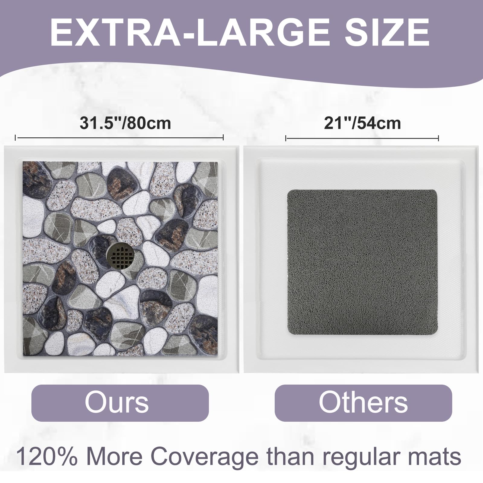 Square Shower Mat Non Slip: 32x32 Inch Extra Large Shower Mats with Drain Hole in Middle -Anti Slip Shower Mats for Inside Shower -Loofah Shower Floor Mat Bath Mat for Shower Stall Bathtub Elderly