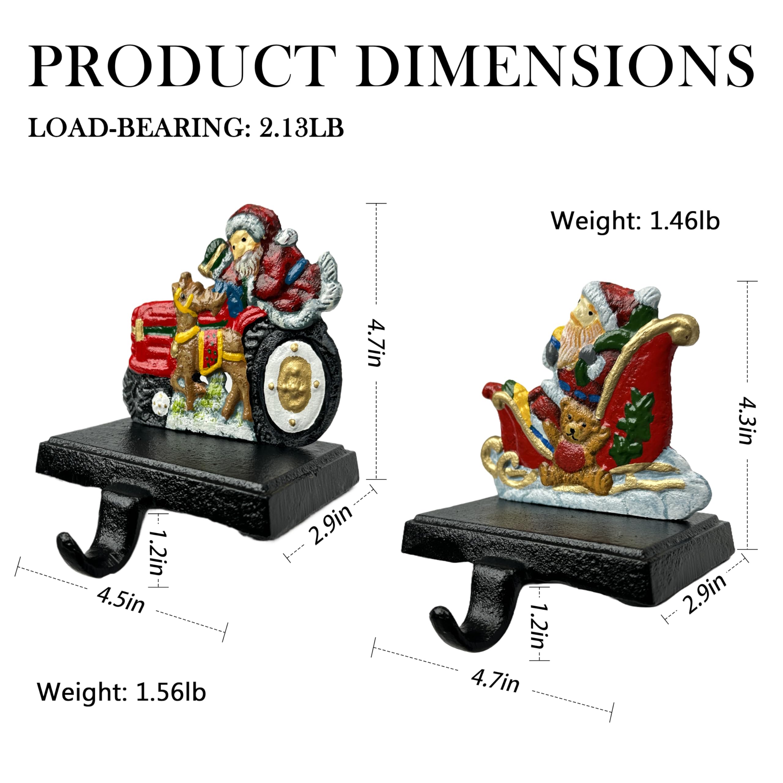 Linton Arts 2 Pack Cast Iron Christmas Stocking Holders for Mantle, Santa Claus Weighted Stocking Holder with Non-Slip Base, Vintage Ornament Hooks (Christmas Stocking Holders)