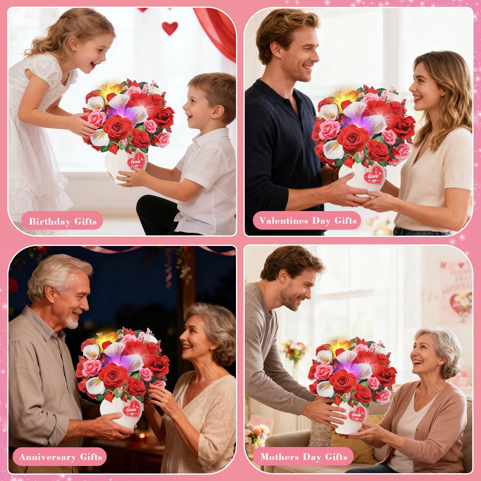 3D Pop Up Mother's Day Card, Happy Mothers Day Cards 11 Inch Forever Flower Bouquet with Music & Lights, Red Roses & White Calla Lilies, Anniversary Birthday Mothers Day Gift Card for Mom, Women, Wife, Girlfriend, Lover
