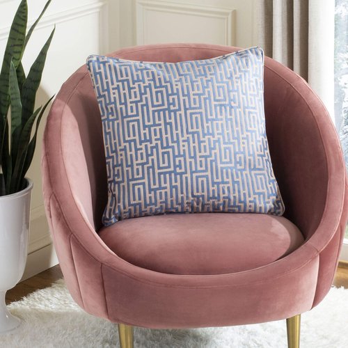 SAFAVIEH Home Basma Blue and Tan Geometric Greek Key 20-inch Decorative Pillow Pillow