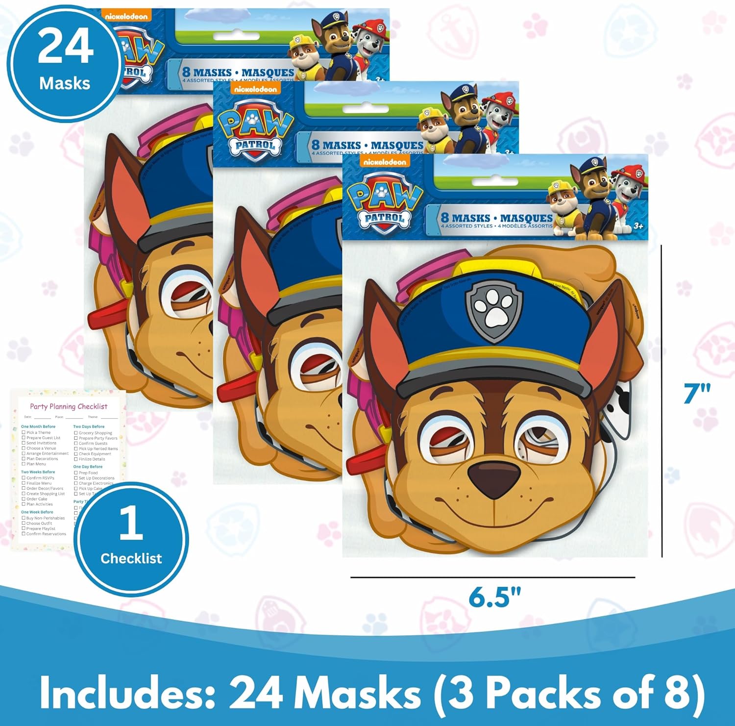 Paw Patrol Party Masks - 24 Count | Officially Licensed Kids Birthday Party Favors & Decorations