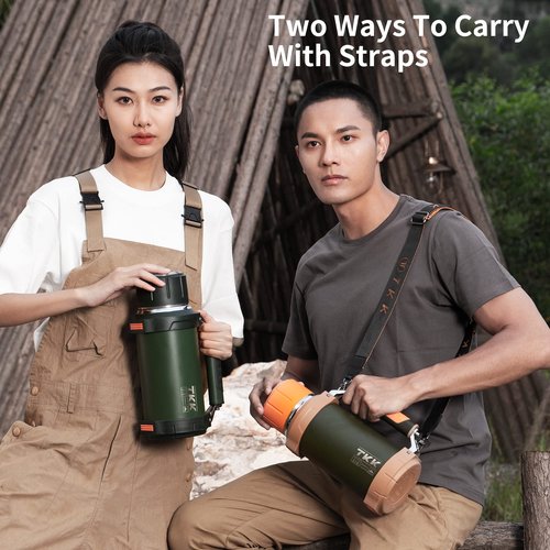 Large Coffee Vacuum for Hot Drinks Stainless Steel 2QT 64oz Insulated Bottle With Cup Handle Keeps Liquids Hot And Cold For Up To 24 For Outdoor Gathering Camping