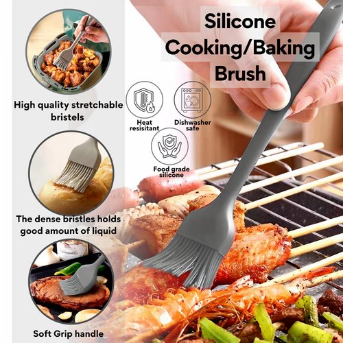 SAMIA 4 Piece Reusable Air Fryer Liners Set | 8 Inch Silicone Air Fryer Liners with Collapsible Design, Basting Brush, and Food Tong – Non-Stick, Dishwasher Safe, Air Fryer Accessories for Cooking