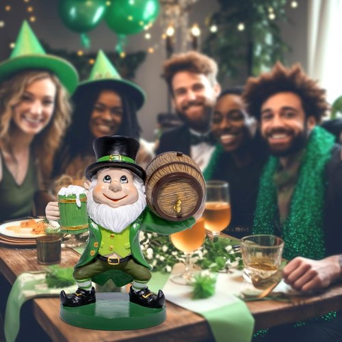 Hodao St. Patrick's Day Gnome Figurine - Festive Irish Decoration with Pot of Gold | 5.2 Inches Tall