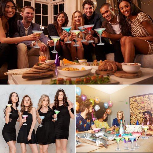 200 Pcs Plastic Martini Glasses 5 oz Disposable Cocktail Glasses Tall Mini Martini Plastic Cups Unbreakable Appetizer Dessert Cups for Margarita Wine Champagne Ice Cream Wedding Party Bar Event