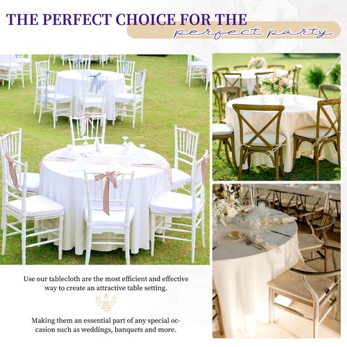 10 Pack White Round Tablecloth 120 inch Round Table Cloth Polyester,White Tablecloths for Round Tables Waterproof Stain Resistant Washable Table Cover in Bulk for Wedding Party Buffet Camping