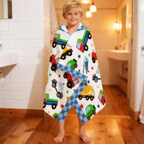 ARNUAETY Kids Hooded Beach Towel, Cartoon Car Bath Poncho for Boys and Girls Ages 3 to 8, Super Soft and Absorbent Toddler Pool Cover Up with Hood