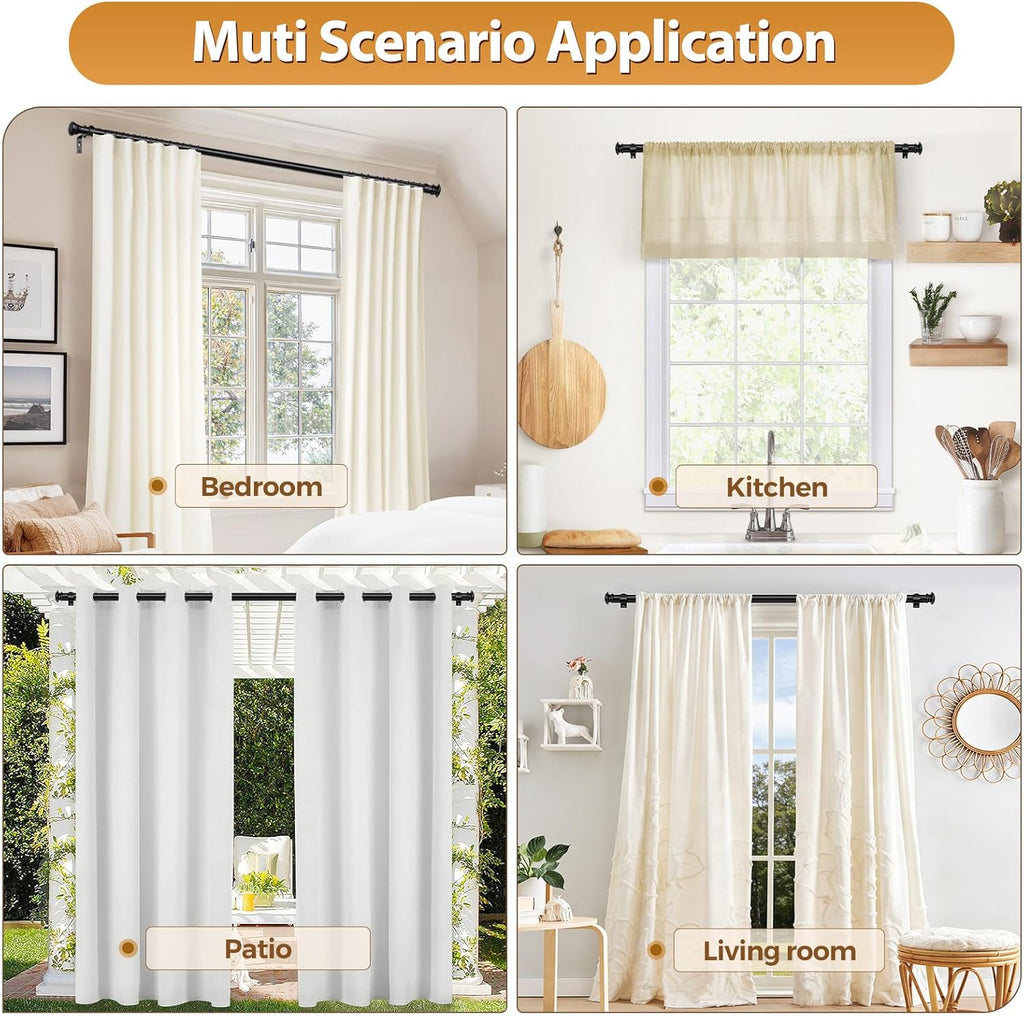 TONIAL Curtain Rod - Telescoping 3/4" Drapery Rod for Windows 20-53 Inch | Black Finish, Decorative Design