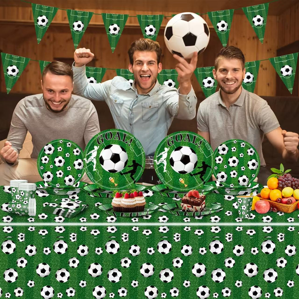 Soccer Birthday Party Decorations Includes Plates Napkins Banner Cups Tablecloth for Soccer Sports Theme Birthday Party Decorations, Serve 20