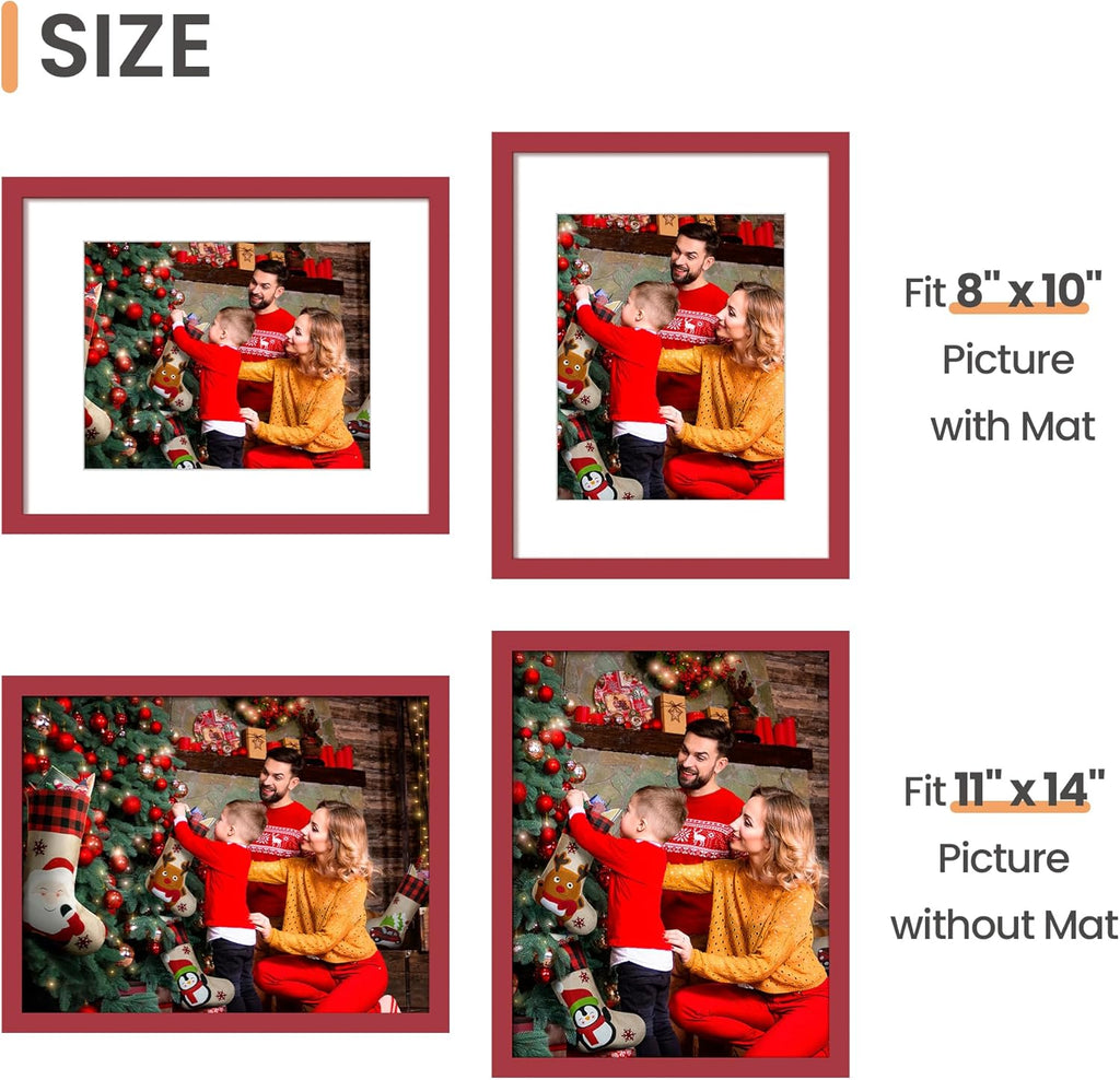 Upsimples 11x14 Picture Frame - Versatile Display for 8x10 Photos with Mat or 11x14 Without - Red, 1 Pack