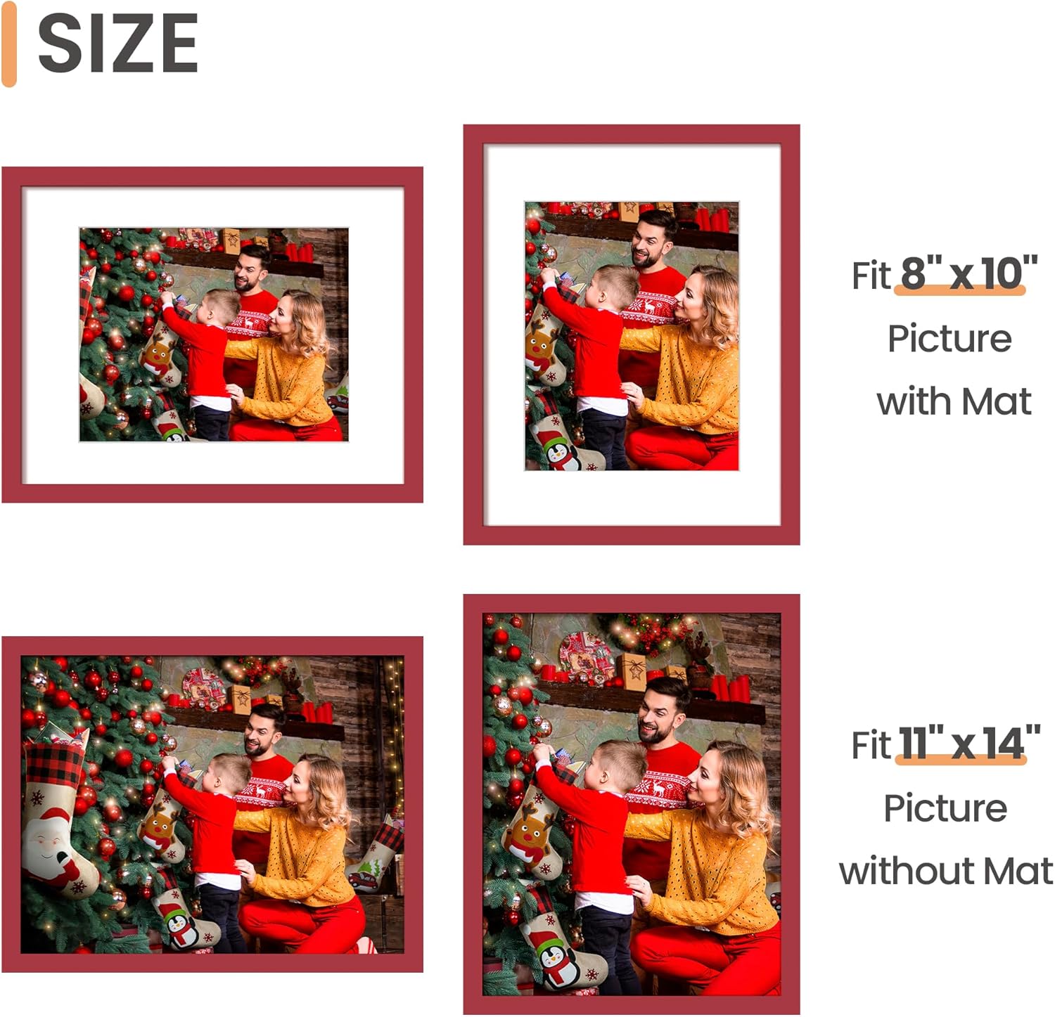 Upsimples 11x14 Picture Frame - Versatile Display for 8x10 Photos with Mat or 11x14 Without - Red, 1 Pack