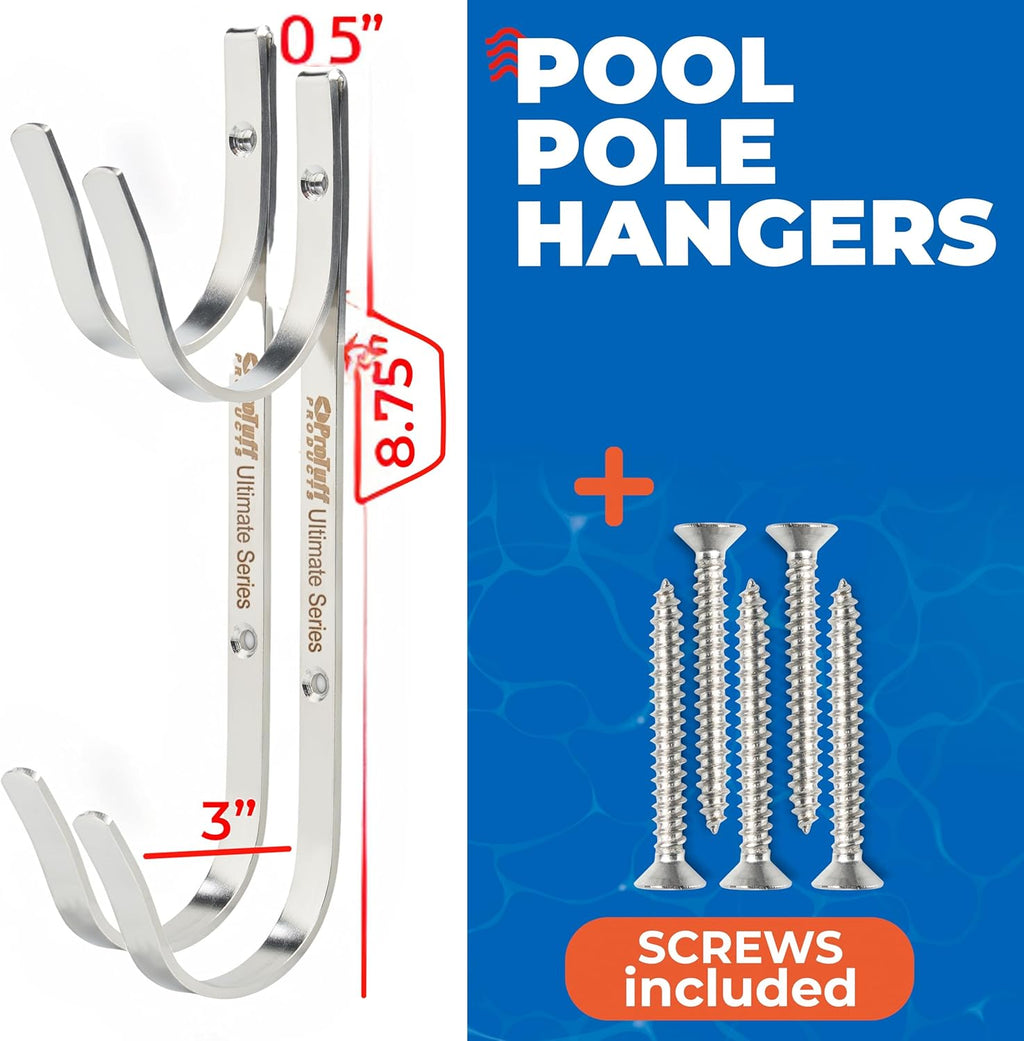 ProTuff Pool Pole Hanger Set - 2 Pack of Rust-Proof, UV-Resistant Stainless Steel Hooks - Easy Install for Fences, Walls & Decks