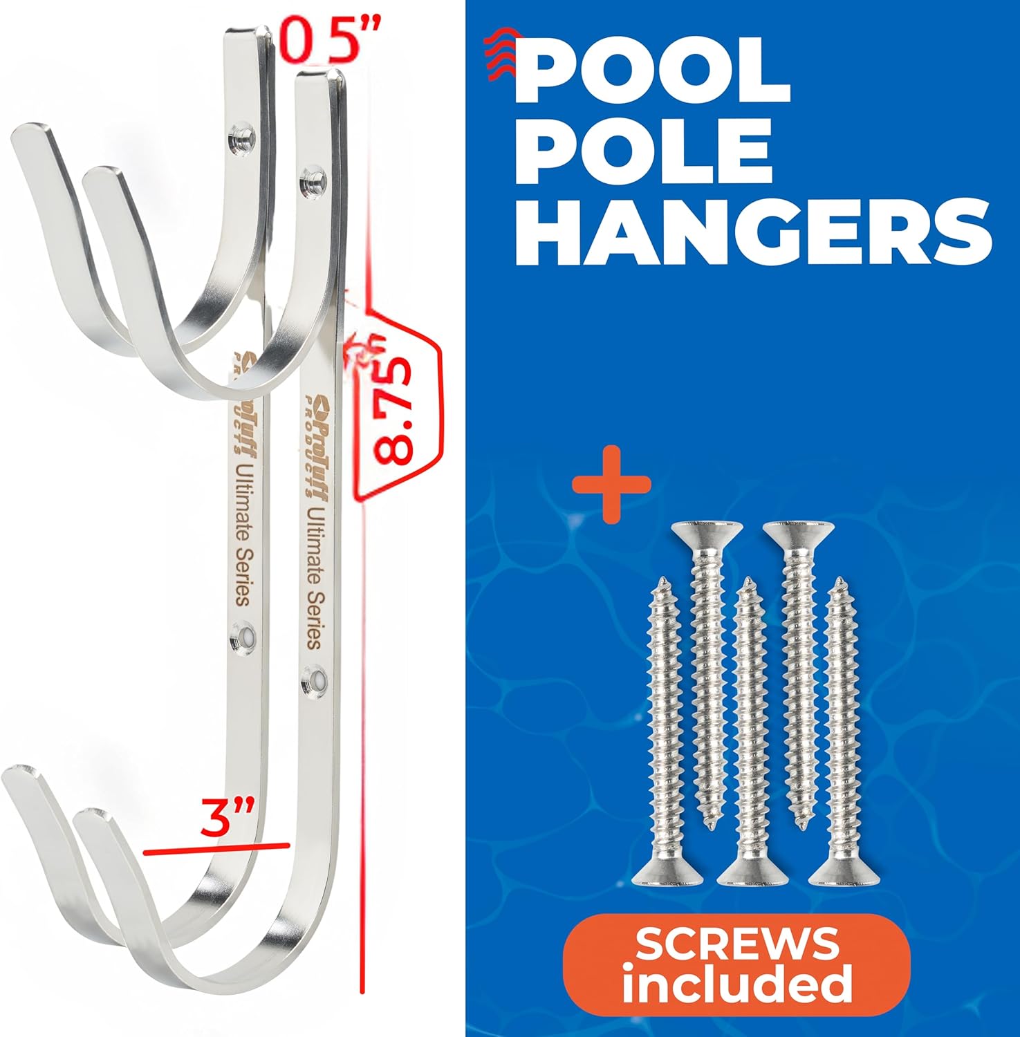 ProTuff Pool Pole Hanger Set - 2 Pack of Rust-Proof, UV-Resistant Stainless Steel Hooks - Easy Install for Fences, Walls & Decks