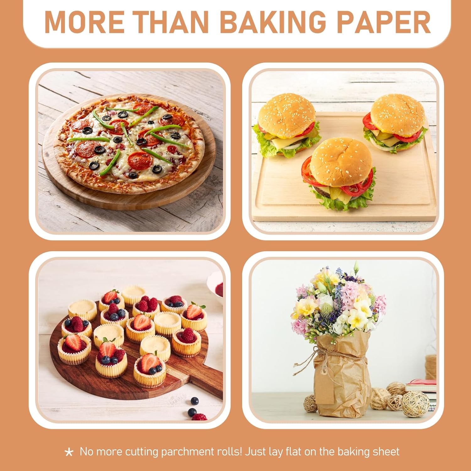 Skiennix Large Parchment Paper Sheets - 200 Pcs Heavy Duty Nonstick Baking Sheets | 13 x 18 Inch Brown Unbleached