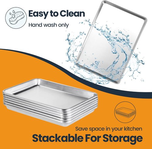 Half Size Baking Sheet Pan - Durable Aluminum Cookie Sheet | 6 Pack, Anti-Stick 18”x 13”