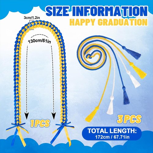 FYSUIMU Graduation Leis - 4 Pcs Blue, Gold & White Honor Cords with Tassels | Perfect for College & High School Grad Parties