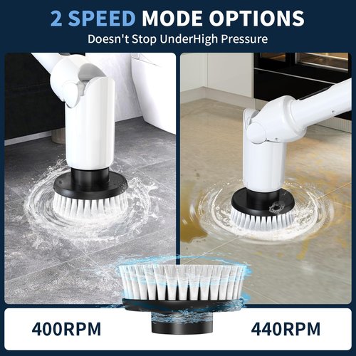 Electric Spin Scrubber - Cordless Cleaning Brush with Digital Display, 2 Speeds, 8 Brush Heads, IPX7 Waterproof, Adjustable Long Handle for Bathroom, Tub, Tile, Shower, and Car