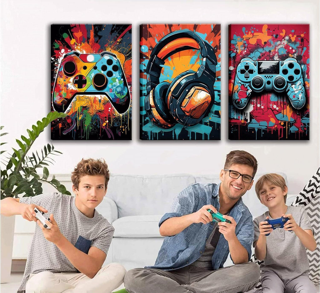 Skiennix Gaming Wall Art - Retro Video Game Watercolor Posters | Colorful Neon Gamepad Canvas Prints - 12x16in