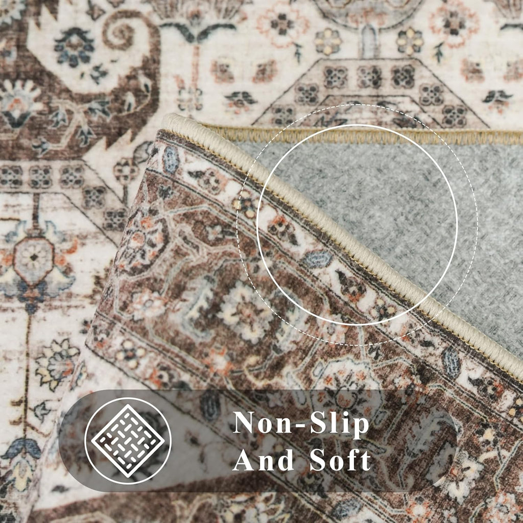 Skiennix Washable 9x12 Large Area Rug - Vintage Non-Slip Medallion Design for Living Room & Bedroom