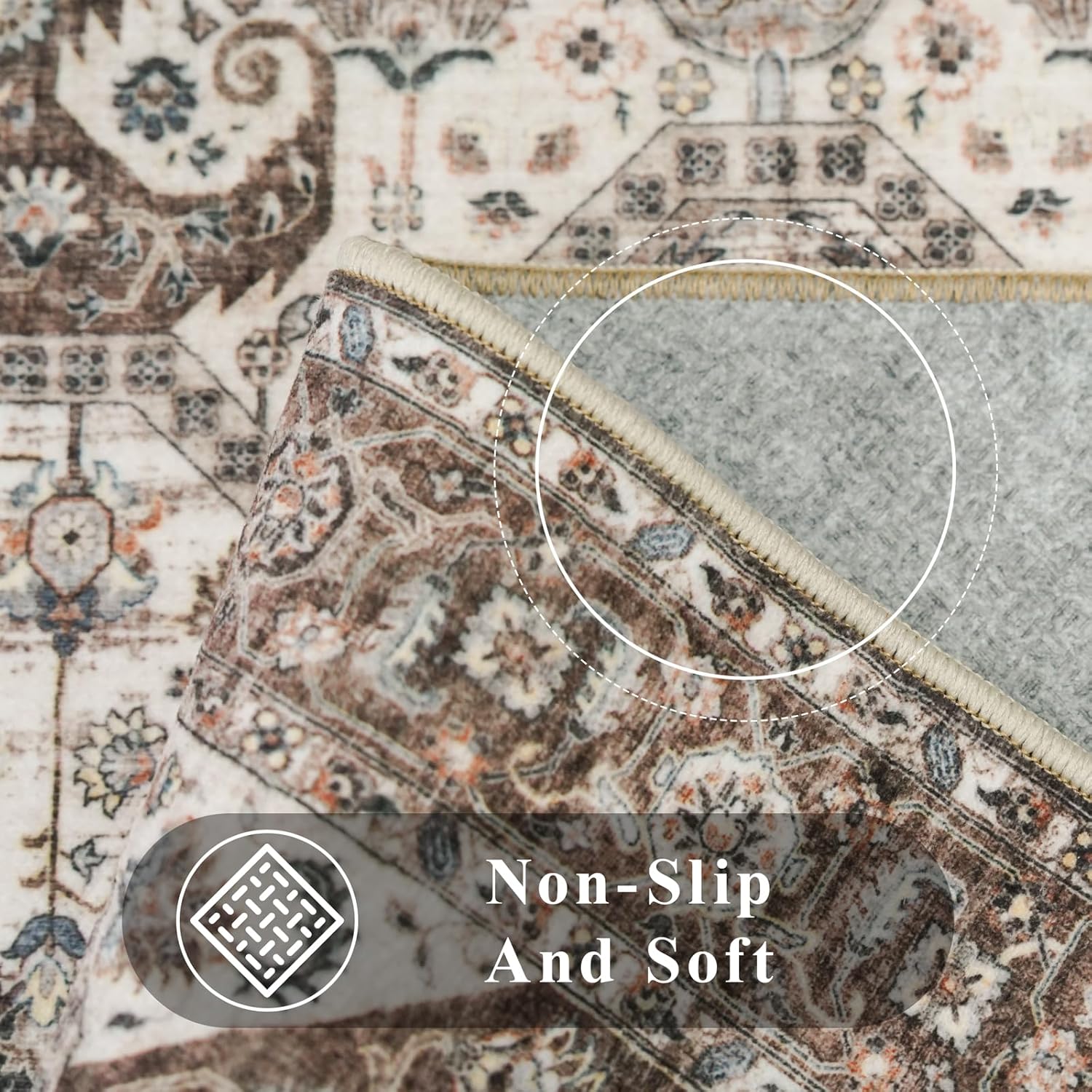 Skiennix Washable 9x12 Large Area Rug - Vintage Non-Slip Medallion Design for Living Room & Bedroom