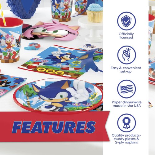 Sonic Birthday Party Decorations | Serves 16 Guests | Balloons, Masks, Banner, Tablecloth, Plates, Napkins, Candles, Sticker | Officially Licensed