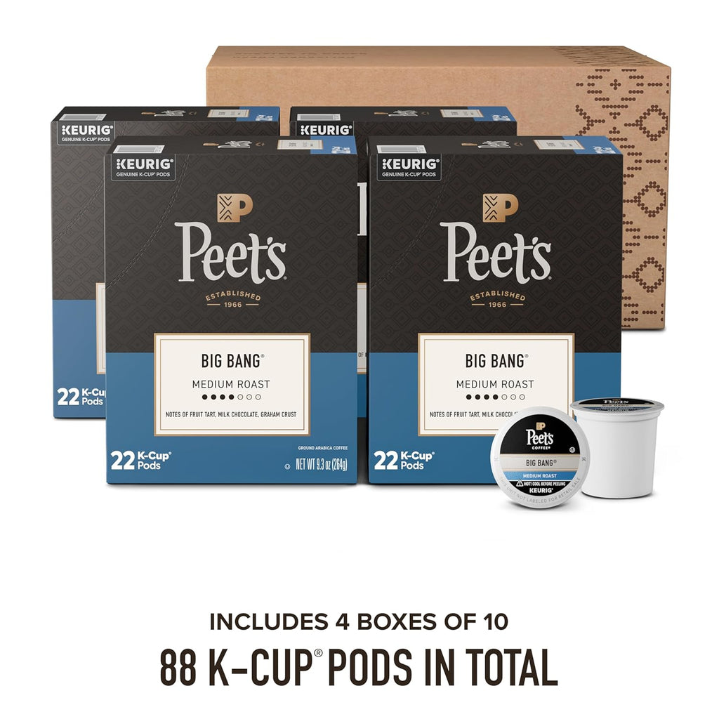 Peet's Coffee Medium Roast K-Cup Pods - 100% Arabica Big Bang Flavor, 88 Count (4 Boxes of 22 Pods)