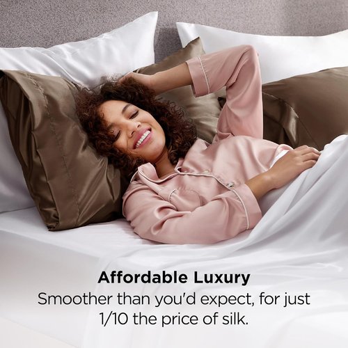 Bedsure King Size Satin Pillowcase Set - Brown Pillow Cases for Hair & Skin, 20x36 Inches, 2 Pack