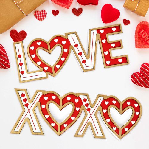 Gift Boutique Valentine's Day Love & Xoxo Signs Set of 2 Red & White Wooden Table Decor Home Mantel Shelf Wedding Anniversary Freestanding Decorations