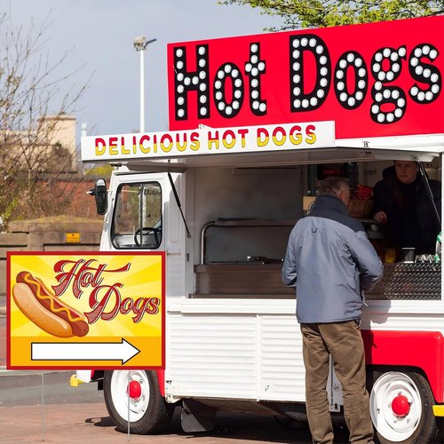 Blulu Hot Dog Yard Sign - 12 x 16'' Double-Sided Yellow Sign with Steel Stakes for Outdoor Events