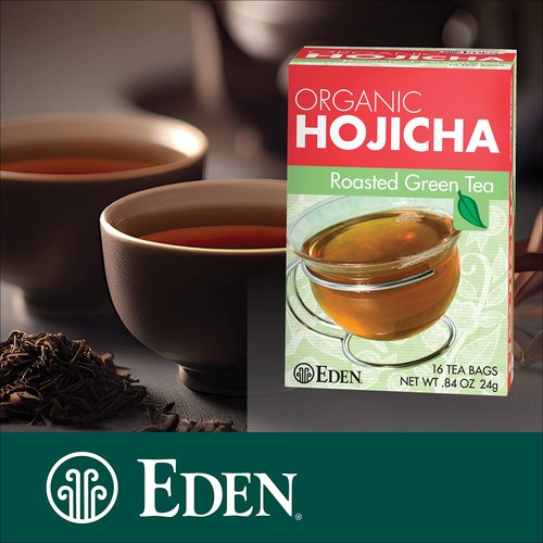 Eden Hojicha Organic Roasted Green Tea, Low Caffeine, Japanese, 16 Unbleached Manila Tea Bags per Box (3-Pack)