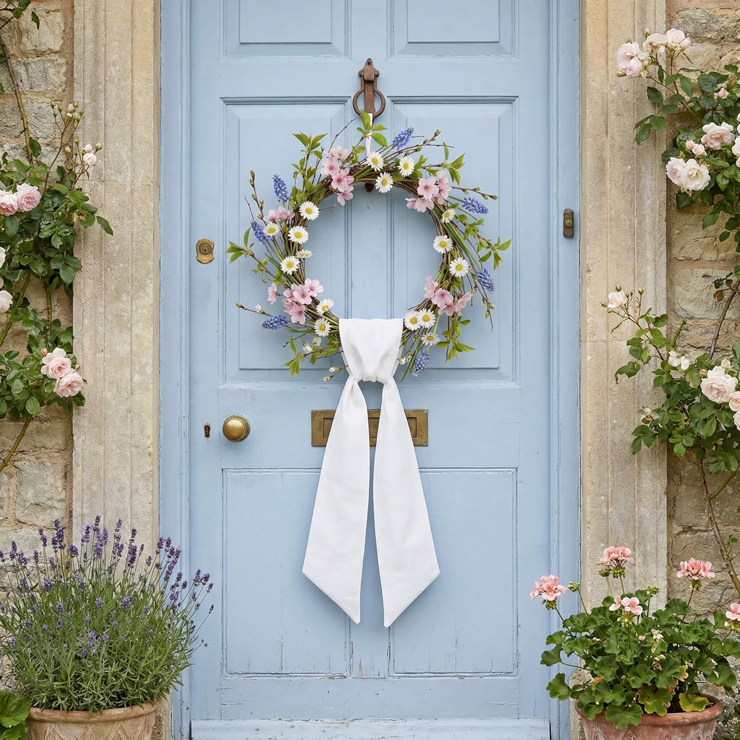 White Wreath Sash 4-Pack - 55 x 5 Inch Blank Linen-Look Ribbon for Embroidery & Monogram | Farmhouse Decor