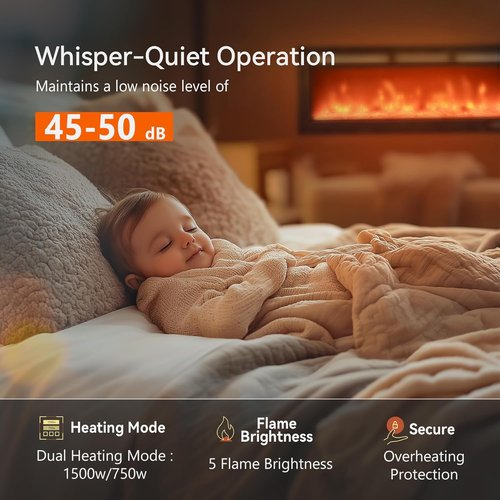 EUHOMY 50-Inch Electric Fireplace - Wall Recessed & Mounted | Adjustable Flame Color, Remote Control, Timer