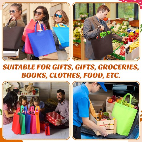 Paterr 100 Pcs Reusable Grocery Bags Bulk Shopping Tote with Handle Non Woven Portable Foldable Tote Bag Gift with Button(Medium,Plain,Multicolor)