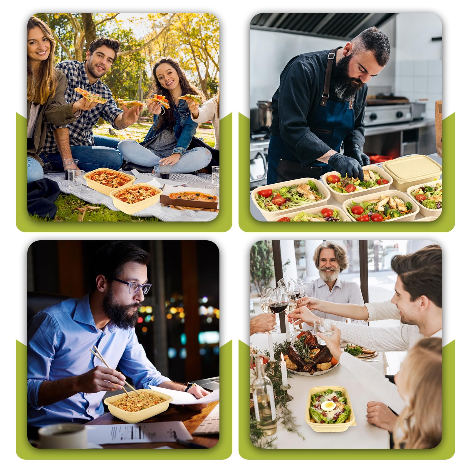 Bmboryxa 25Pack(50pcs) Meal Prep Containers Reusable, 32oz Bamboo-Powder Food Containers with Lids, Plant-based To Go Containers for Lunch - Microwave, Freezer, Dishwasher Safe