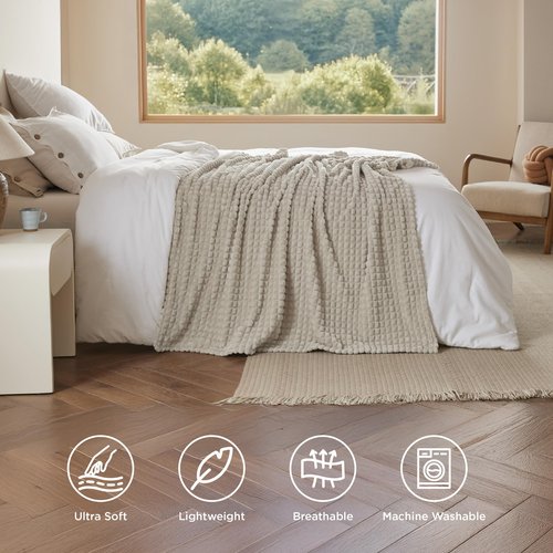 Bedsure Fleece Blanket for Couch - GentleSoft Warm, Cozy & Soft Throw Blanket for Women & Girls, Ideal for Chair & Bed, Linen, 50x60 Inches